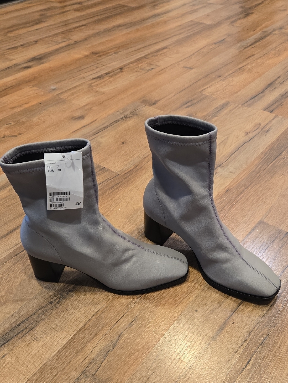 H&M Light Gray Stretch Ankle Booties with Block Heel